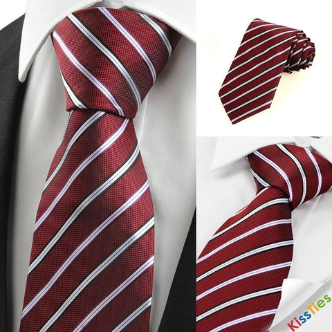 Luxury Striped Dark Red Men's Tie